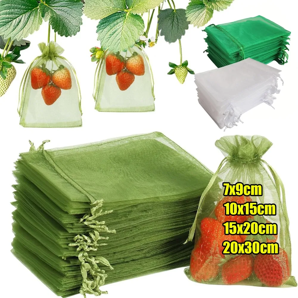 50-300Pcs Fruit Protection Bags Plant Grow Netting Bag with Drawstring Fruit Protection Mesh Bag Insect-proof Anti-Bird Mesh Bag