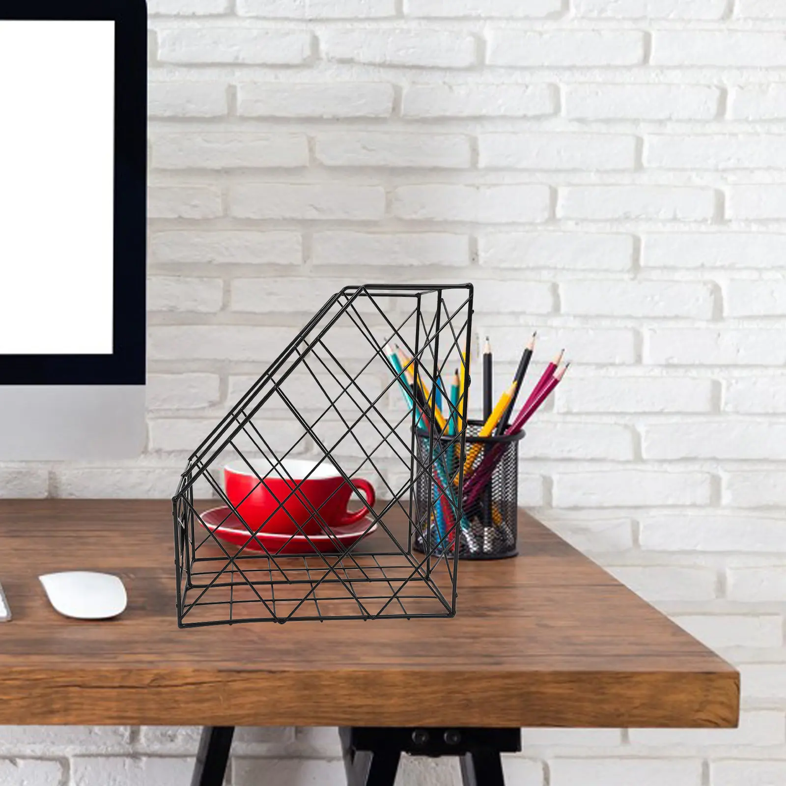 Metal Iron Desktop Magazine Rack Stable File Organizer Book Holder Document Stand Office School Household File Folder Organizer