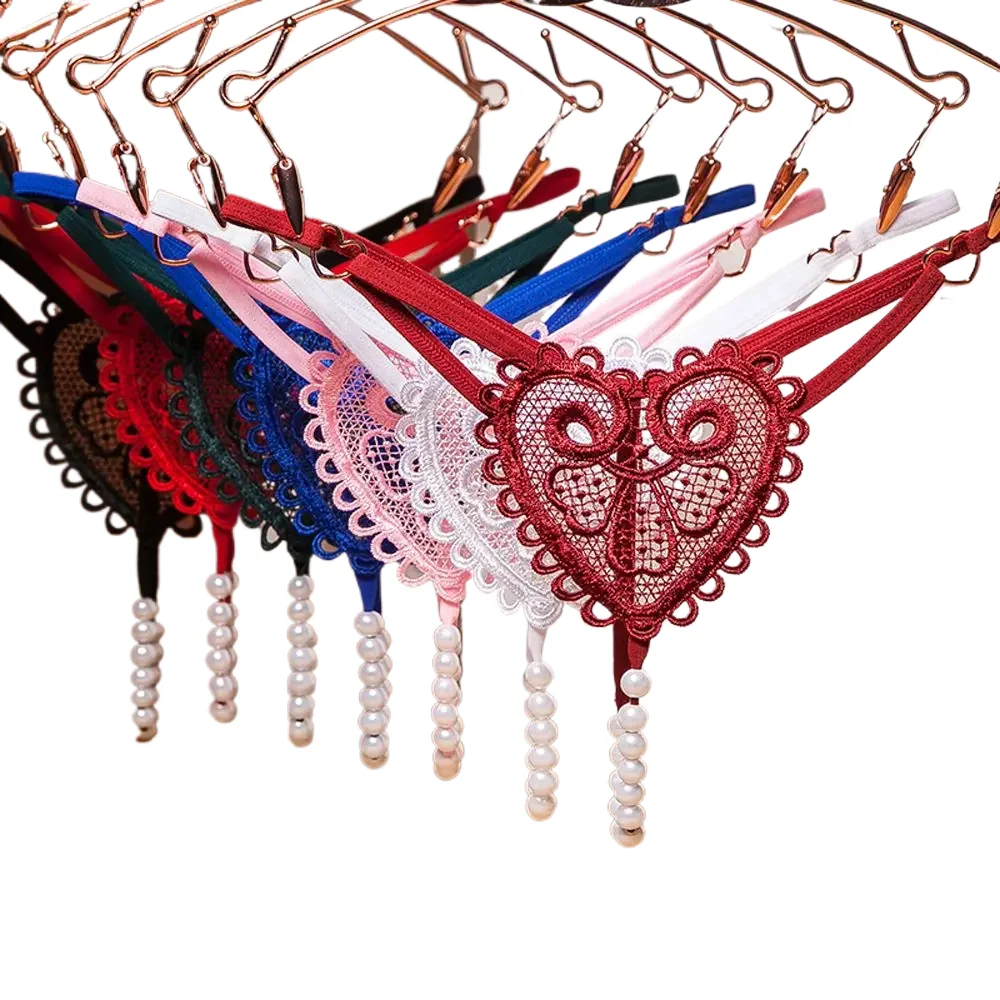 

Женские сексуальные трусики-стринги с жемчужным массажным эффектом, вышивкой в виде сердца и кружевом, низкая посадка, несколько цветов на выбор, горячая распродажа