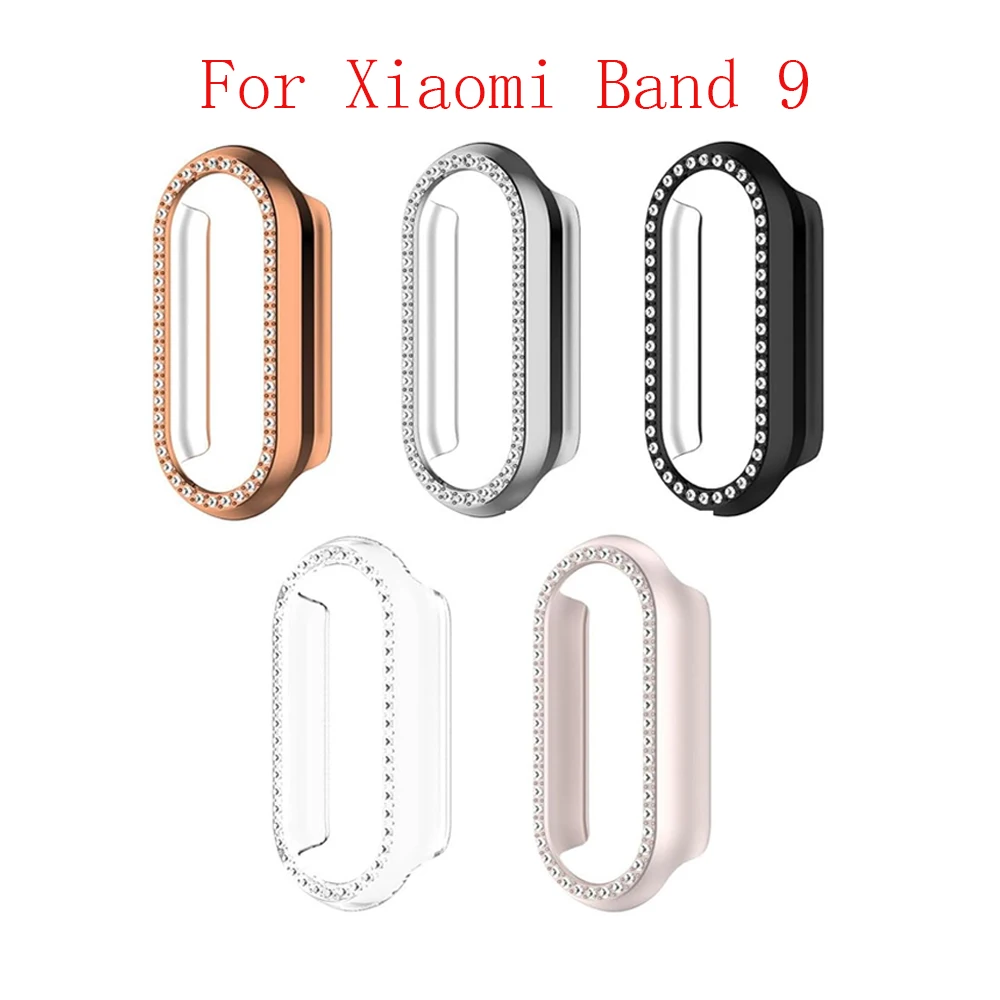 2Pcs Bling Case for Xiaomi Band 9(No Screen), Shiny Crystal Rhinestone Protective Frame Compatible for Xiaomi Band 9.