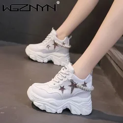 럭셔리 여성 레이스업 키높이 디자이너 신발, 여성 패션, 펄 화이트 운동화 샤이니 스팽글, 청키 플랫폼 스니커즈, 신상