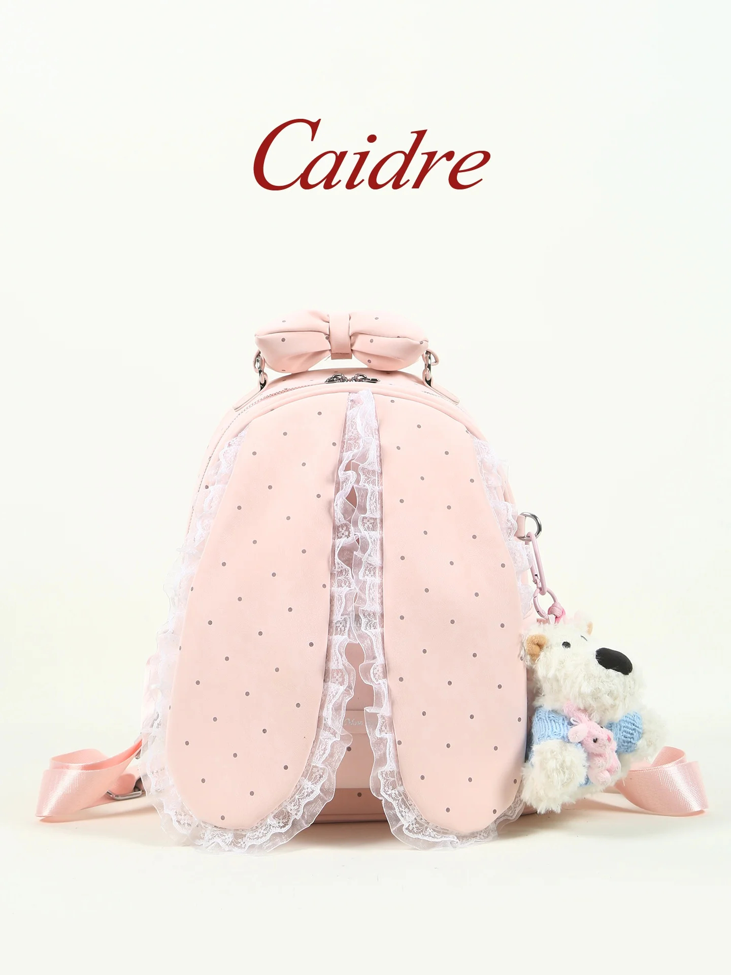

Caidre Korean Polka Dot Knot Double Shoulder Bag Women's Birthday Gift Dog Student Bookbag Cute Backpack