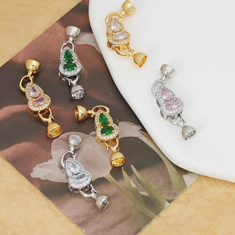 

1 Piece Copper Inlaid Zircon Gourd Connection Buckle DIY Pearl Necklace Jewelry Making Materials Finishing Buckle Accessories