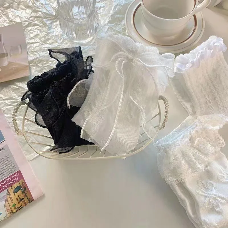 Chaussettes mi-tube en dentelle à nœud blanc simple pour femmes, chaussettes d'été fines et respirantes, chaussettes décontractées japonaises Sweet Lolita Jk, 6/12 paires