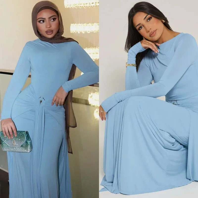 

Autumn Slim Fit Women’s Dress Draped Maxi Gown With Long Sleeves And Stylish Ruched Detail Elegant Outfit For Formal Events New