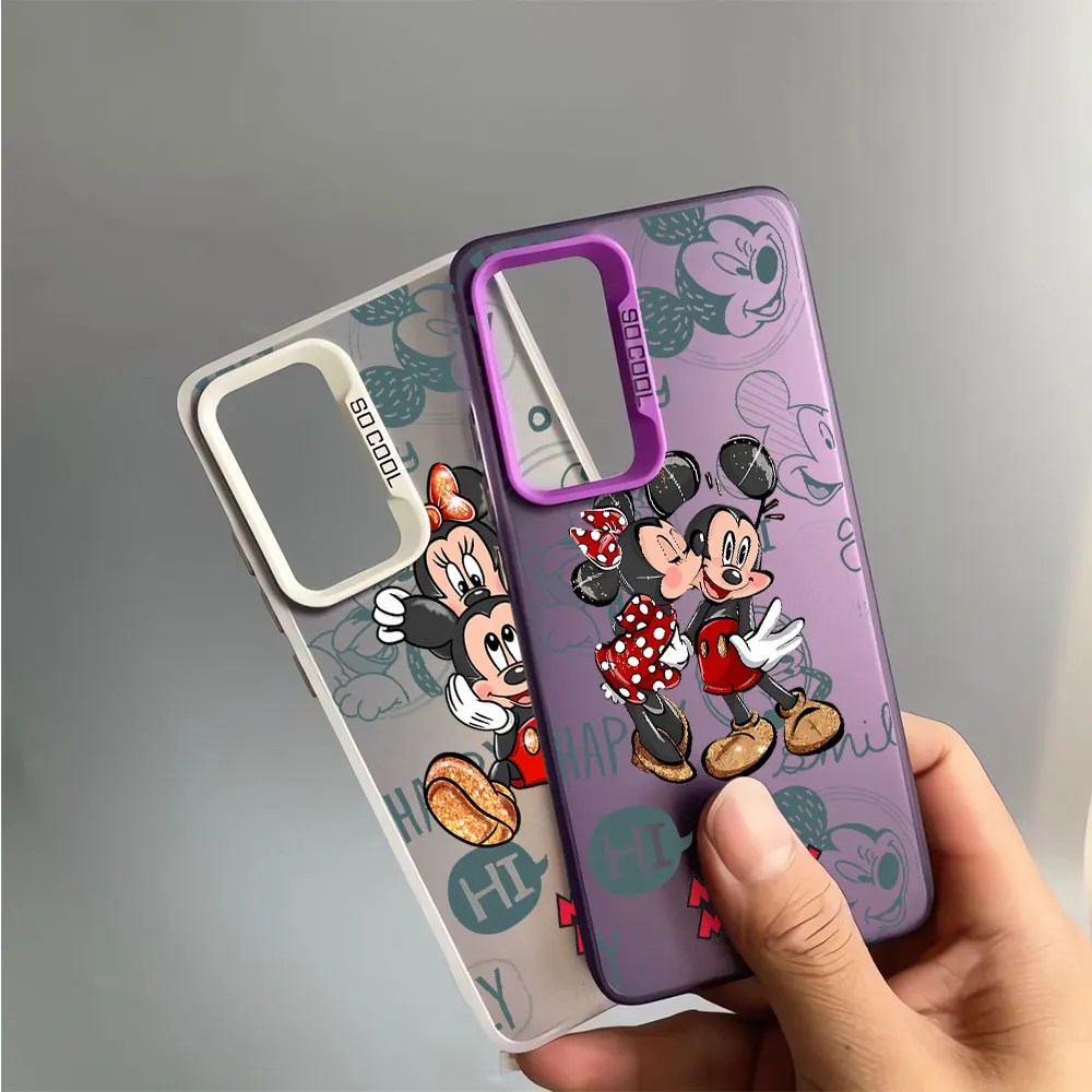 Case For Samsung Galaxy S24 Ultra S20 FE S23 Plus S21 Note 20 A73 A50 A50s Colorful Silver Back Phone Cover Funny Mickey Minnie