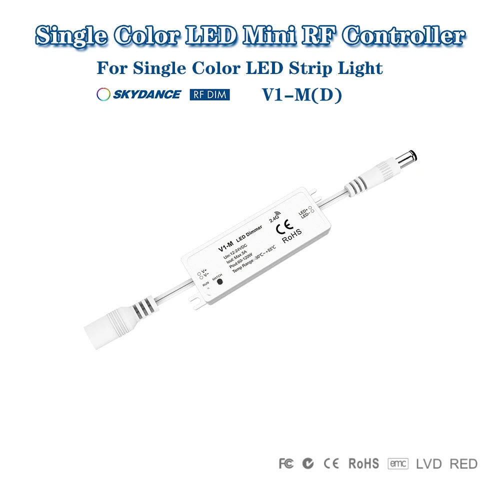 

Skydance V1-M/V1-M(D) DC12-24V Mini 2,4GHzRF 5A 1CH Светодиодный контроллер постоянного напряжения для одноцветной светодиодной ленты