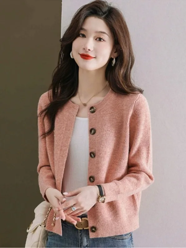 

Весенне-осенний шерстяной вязаный открытый кардиган, верхняя одежда, женская модная одежда для поездок на работу, облегающий длинный свек, полиэстер на одной пуговице...