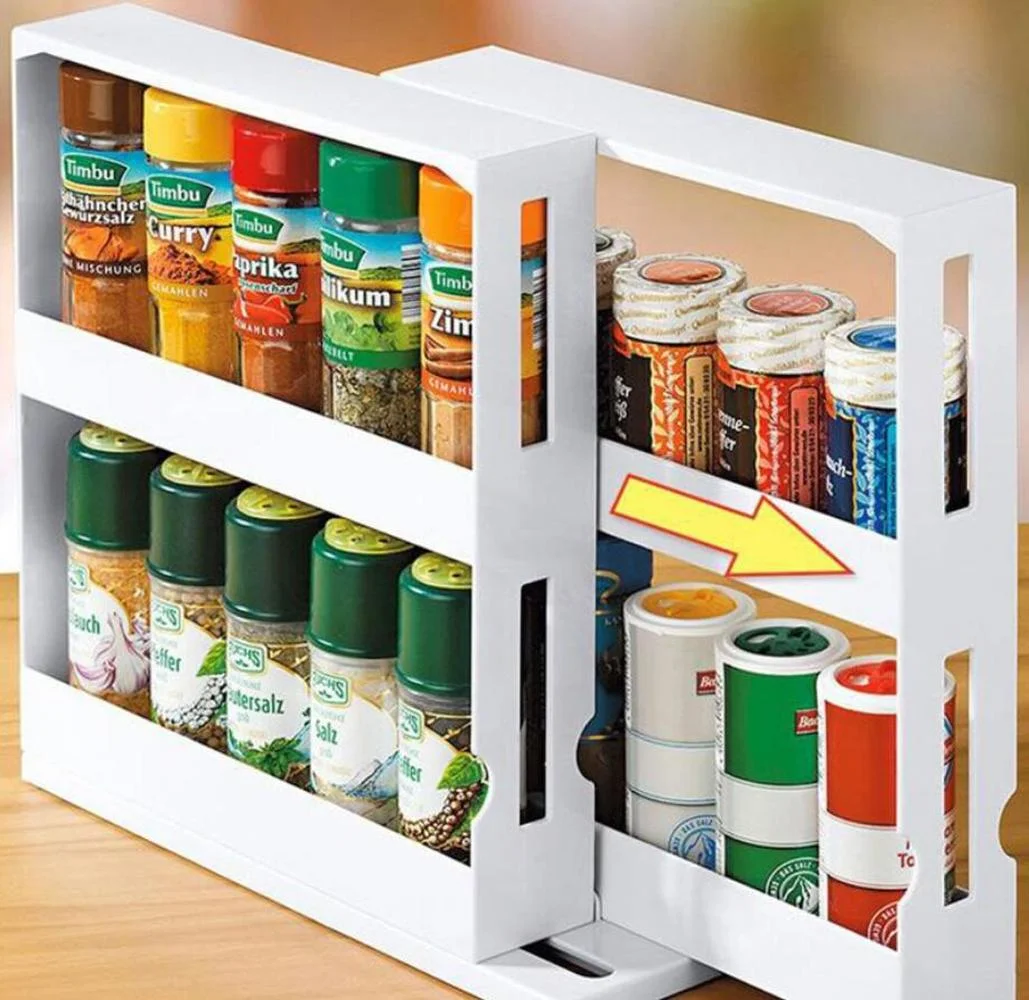 Multi-Function Rotating Storage Shelf Slide Kitchen Cabinet Cupboard Kitchen Storage Double Layer Kitchen Spice Organizer Rack