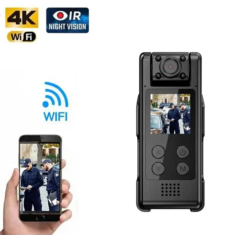 

4K WiFi Body Mini Camera Police video Audio Recorder with 180° Rotatable Lens Night Vision 2000mAh Battery for Daily Records