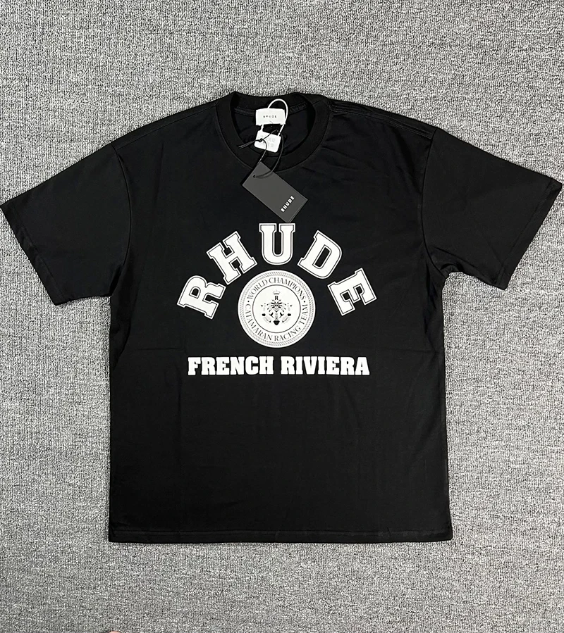 2026 Hot New RHUDE Men's T-shirt with Letter Printing Short-sleeved Loose Casual Fashionable Top High Quality Fast Shipping