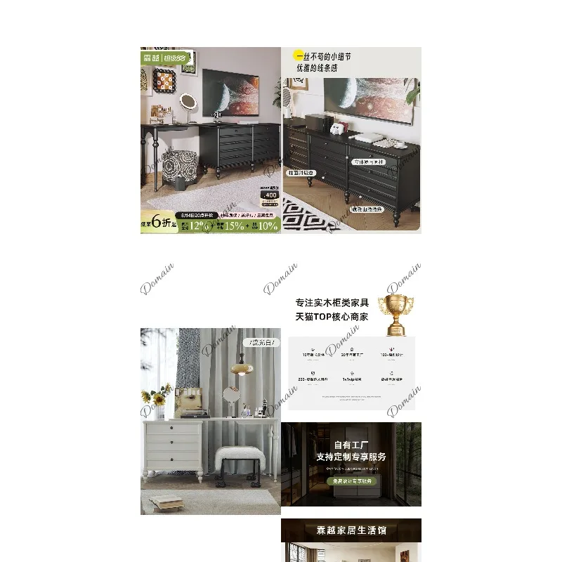 French Retro Solid Wood Dresser Vanity Table Combo Bedroom Storage Cabinet Chest of Drawers