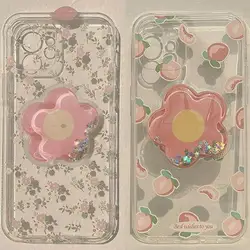 Flower Grip Tok Quicksand Holder Soft Phone Case For Samsung Galaxy S24 S23 Ultra S20 S21 FE S22 Plus S23FE A55 A54 Chic Funda