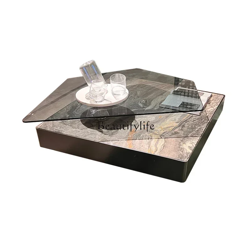 

Italian Simple Luxury Venice Brown Natural Marble Tea Table Modern Minimalist Light Luxury Tea Table