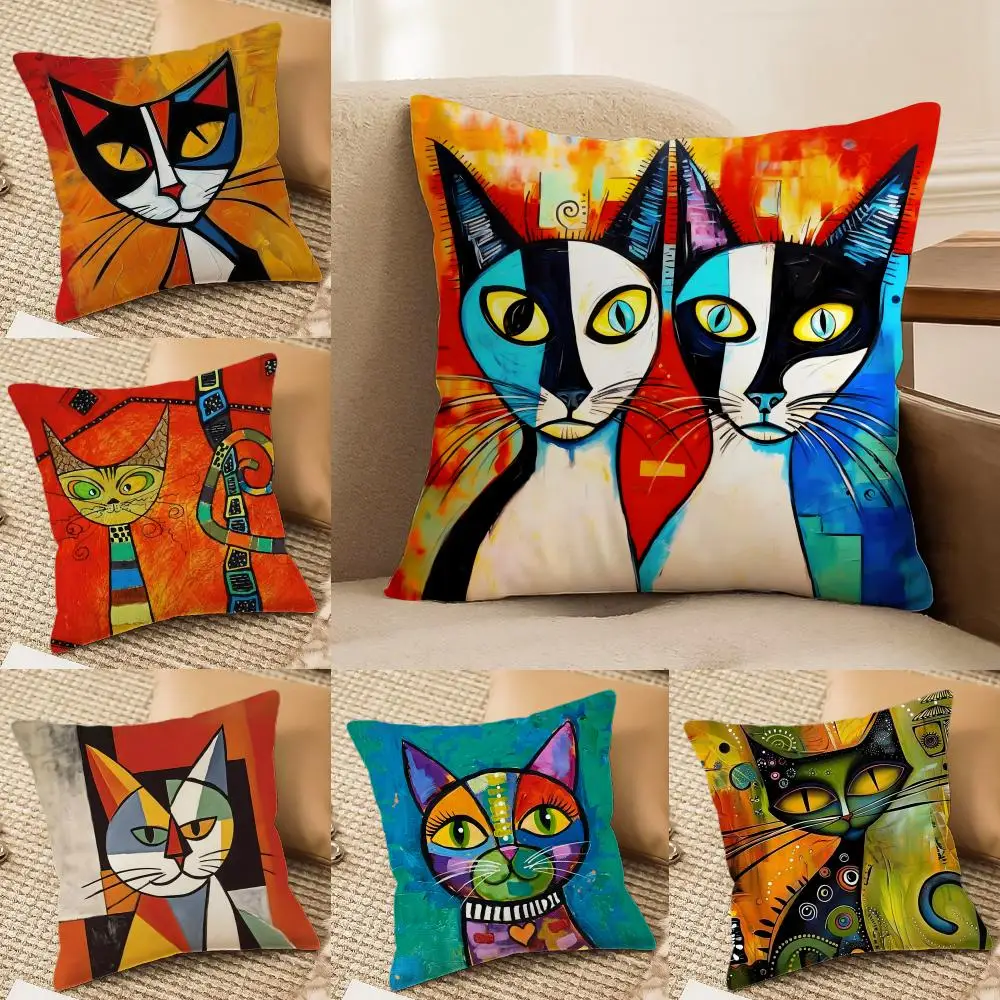 

Классическая наволочка для подушки P-Picasso Cat Oil, мягкая плюшевая двусторонняя наволочка для диванной подушки | Всесезонный прочный декоративный подарок
