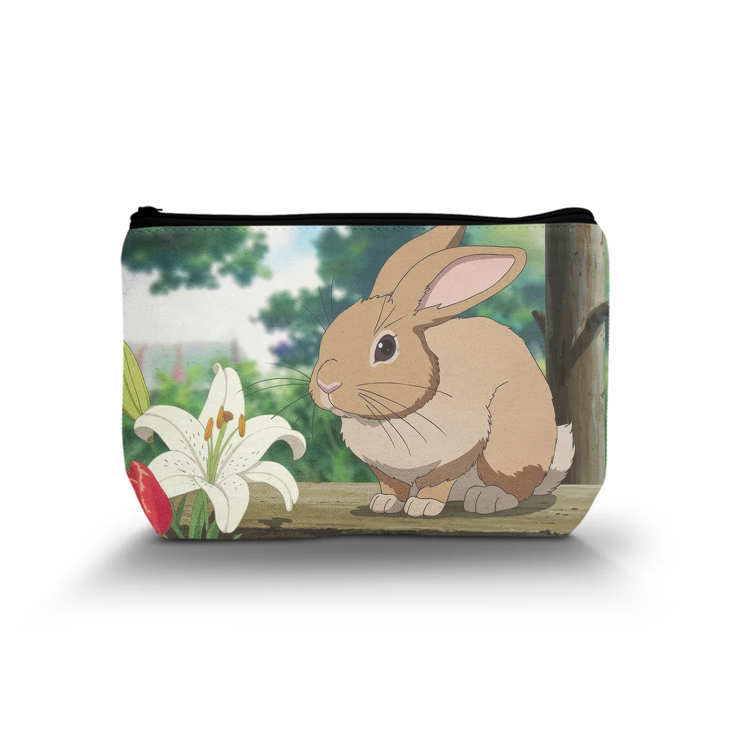 1Pc Easter Bunny And Tulips Makeup Bag Versatile Organizer For Travel School Supplies Durable Hand Washable Garden 8.66X5.51Inch