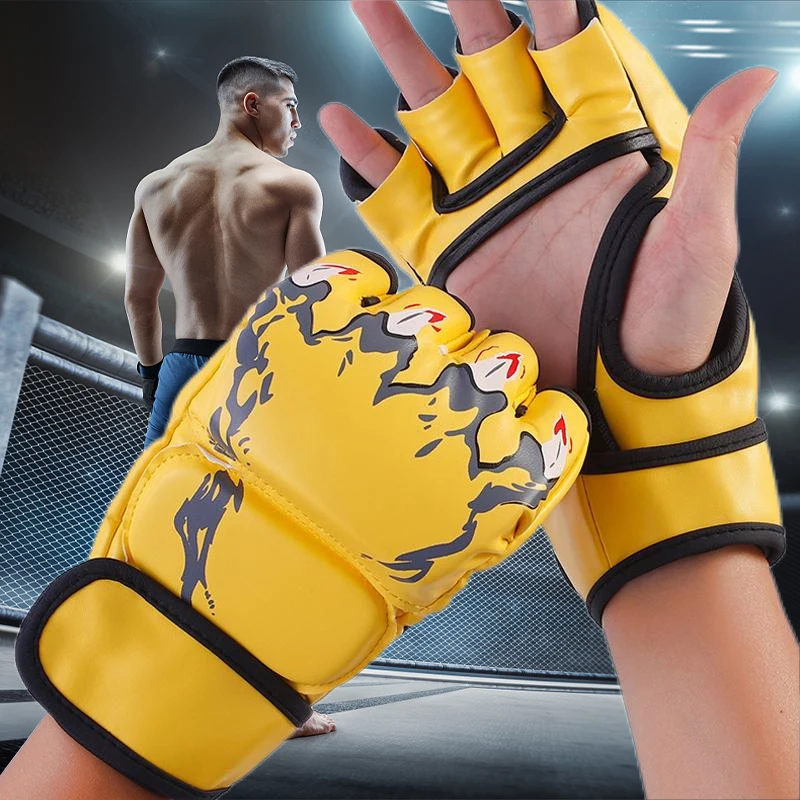 Guantoni mezze dita da allenamento per boxe cuscino professionale in pelle UFC MMA per adulti Sanda boxe Training Sandbag Knuckles