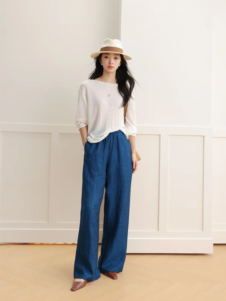 

l Air Conditioning Linen Pants Women's Loose Casual Wide Leg Pants High Waist Comfortable Breathable Summer Trousers