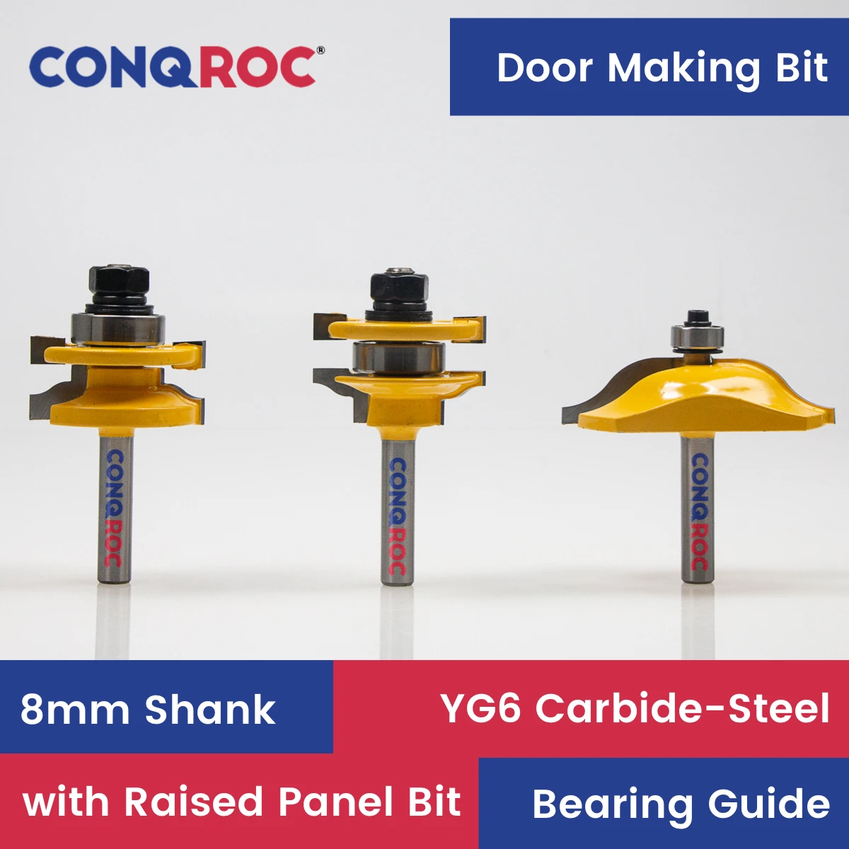 

Woodworking Stile and Rail Router Bits Set with Raised Panel Bit 8mm Shank Door Making Milling Cutters Kit