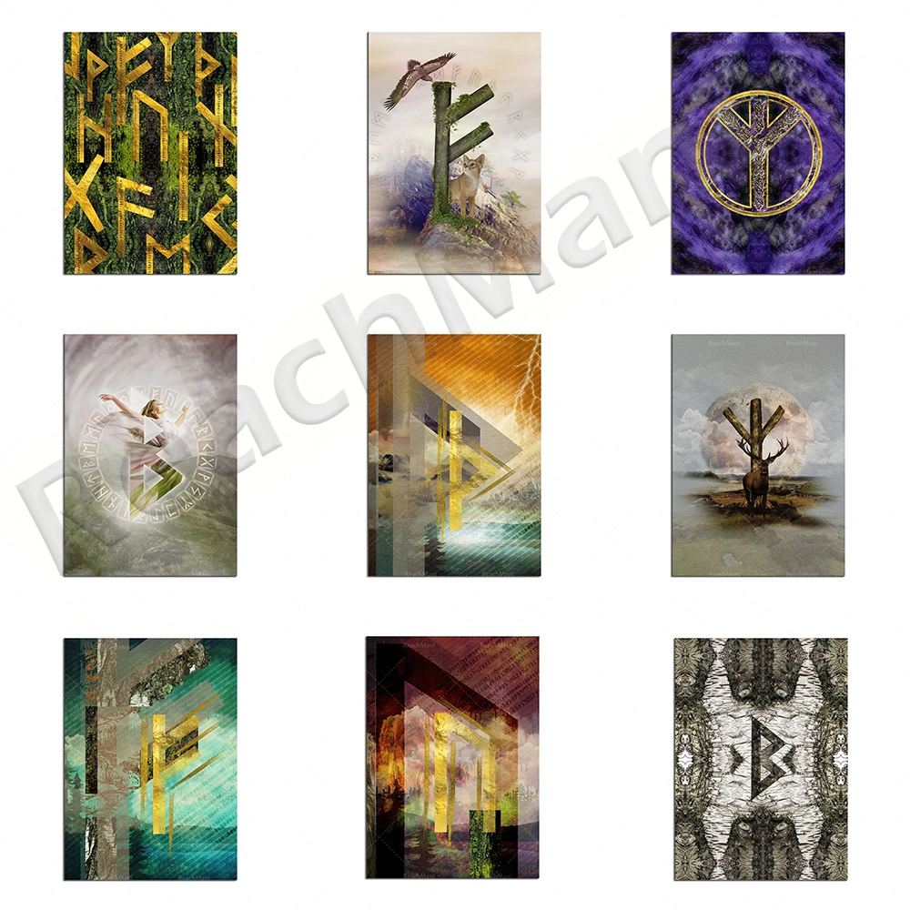 Runas de Argis, Runas de Feihu, Tivas, Runas Celtas de Belcana, Póster del Alfabeto de las Runas Doradas, Póster de Arte de Pared con Runas Nórdicas, Decoración para Sala de Estar