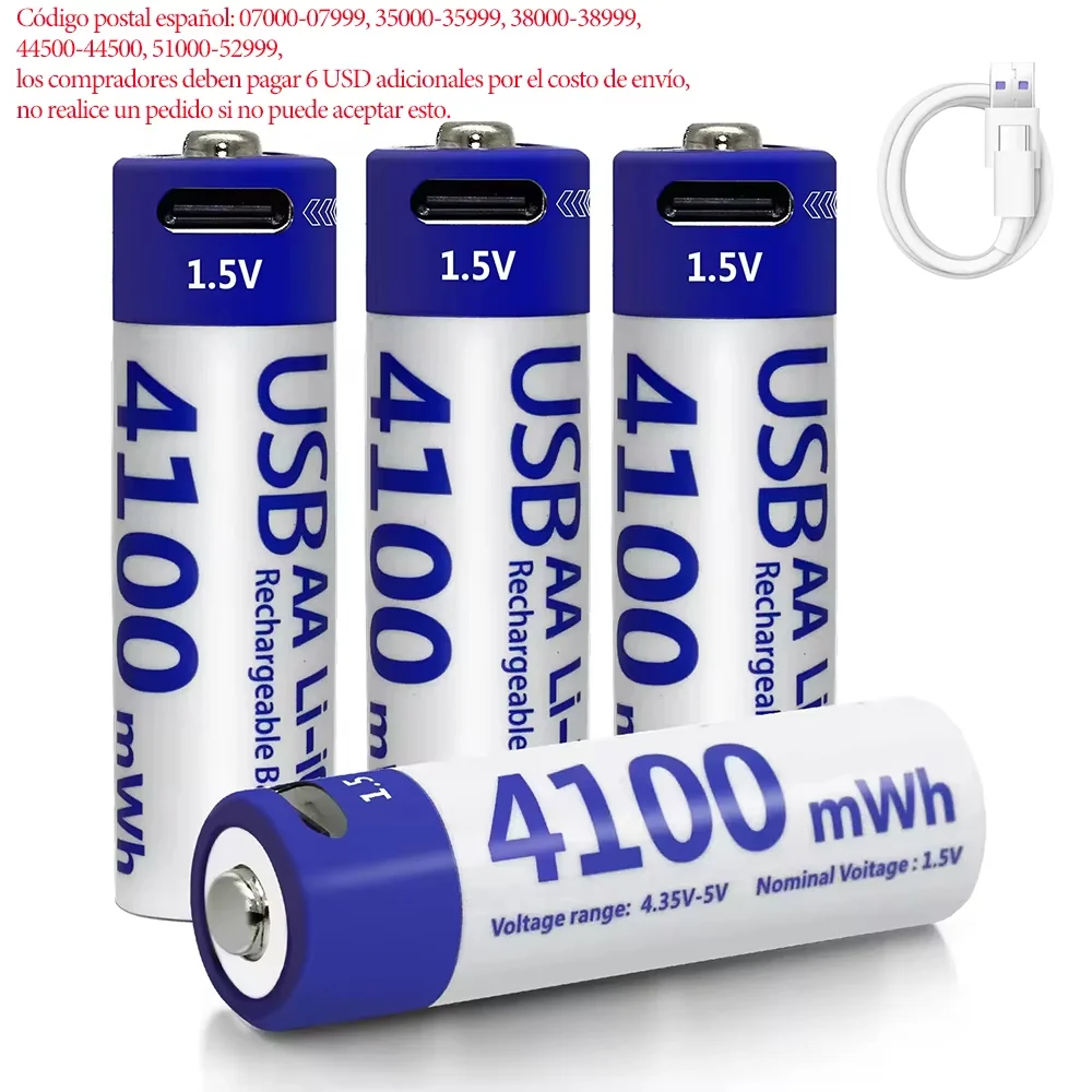 1-20Pcs 1.5V AA 4100mWh Type-C Rechargeable Lithium Battery for Hunting Camera Remote Control Mouse Smart Door Lock Microphone