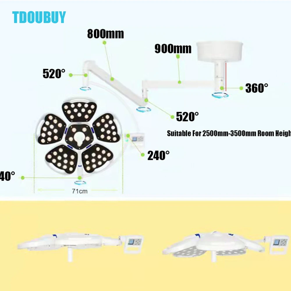 Medical Shadowless lamp Ra CRI 98% Surgical Operating Led Lamp Operation Theatre Light for Animal Hospitals, Dental Clinics