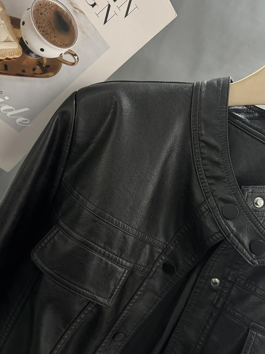 Jaqueta de Couro PU Cool Bla para Mulheres, Estilo Motociclista, Casaco de Primavera e Outono, Tendência Harajuku, Marca Chinesa, Estilo Casual