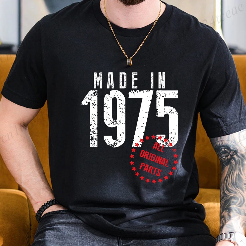 Funny Made in 1975 All Original Parts T-shirt Men Clothing Casual Tops Men Clothing Birthday T Shirt Fashion Oversized Tshirts