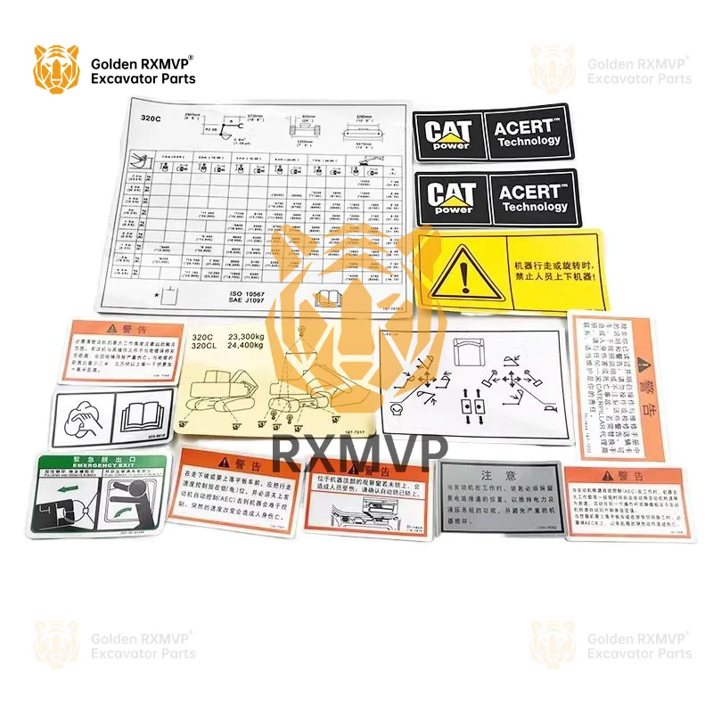 For Caterpillar cat320D cab interior sticker, interior label, glass sticker, small sticker, excavator accessories