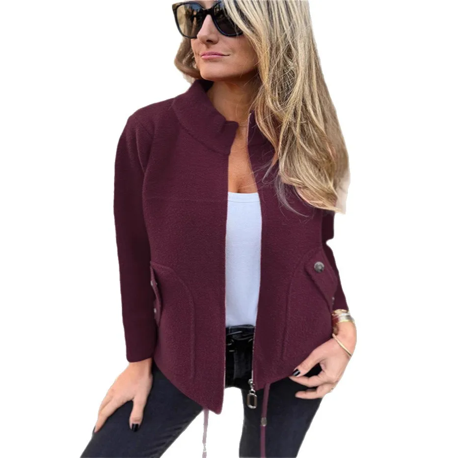 بدلة صوفية غير رسمية مع كيتات مزيفة وربطة عنق على شكل حبل للنساء لخريف وشتاء معاطف قماش مخملية جديدة عبر الحدود #5