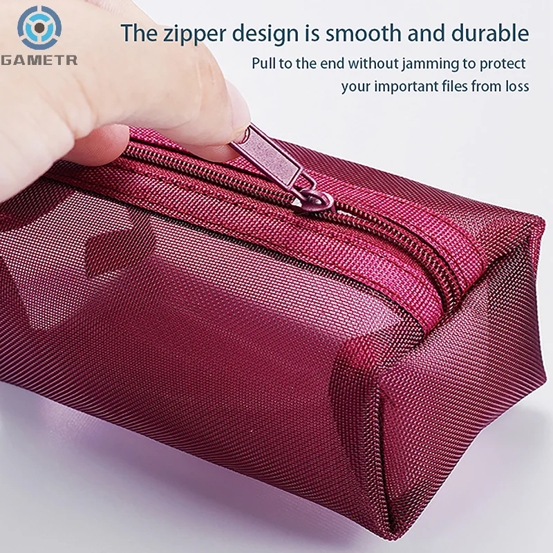 Square Mesh Storage Pouch Large Capacity Mini Zipper Coin Purse Portable Cosmetic Bag Lightweight Breathable Stationery Bag