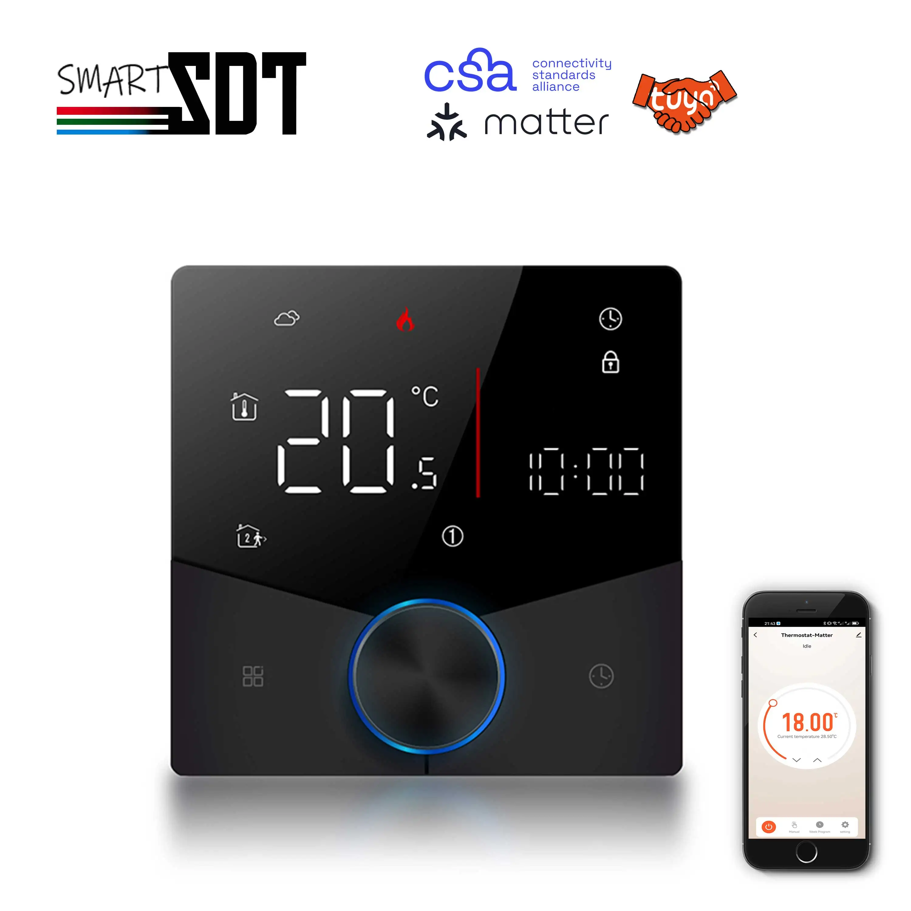 Floor heating MATTER Thermostat of 24V 220V Works with Alexa,Apple Smart Home Google Assistant Compatible ZIGBEE, WIFI