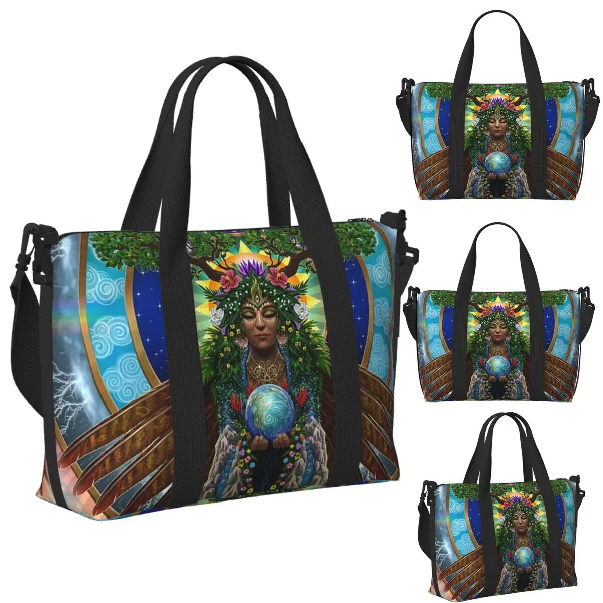 

Custom Gaia Sacred System Beach Travel Bag Large Capacity Tote Bags for Gym Sport Women Shopping Duffle Shoulder Bag