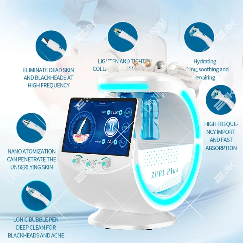 Máquina multifuncional 7 en 1 para el cuidado de la piel, dispositivo para dermoabrasión de la piel, oxígeno, hidrofacial con analizador de piel