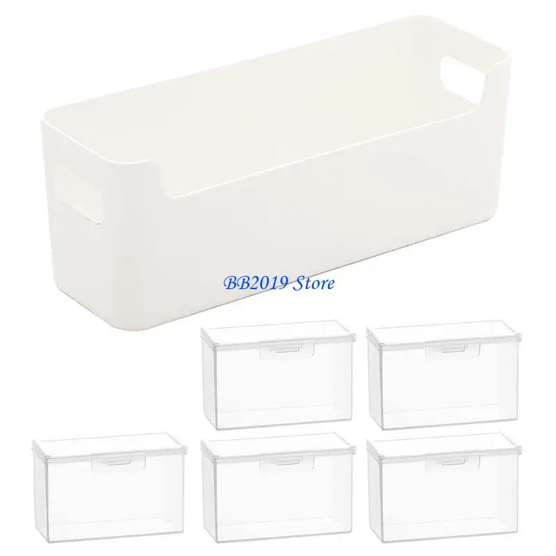 

Q0KB 6pcs Compact Card Box Organizers Featuring Interchangeable Sections and Attached Covers for Easy Access Great for Students
