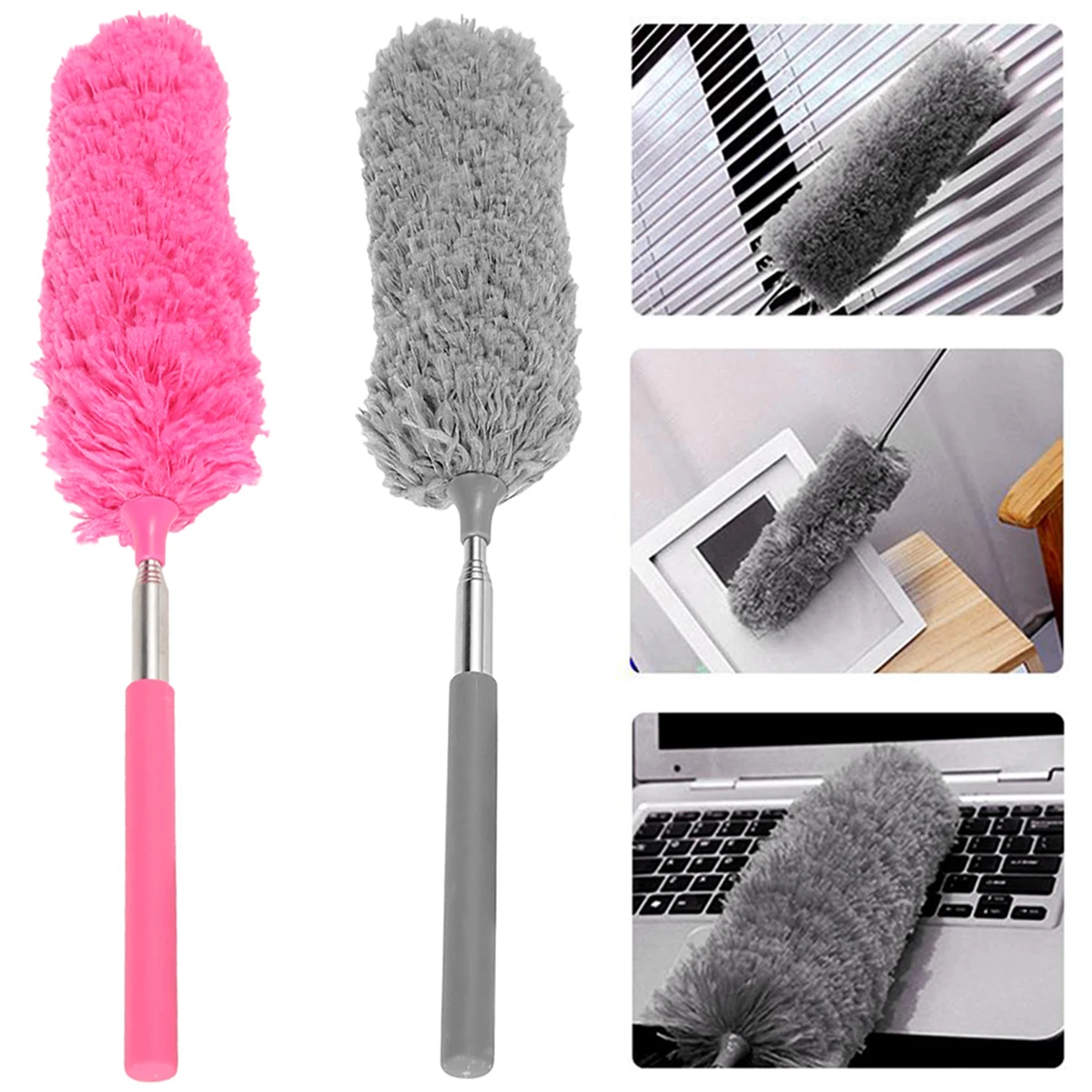 Microfiber Duster Brush with Extension Pole Washable Hand Duster Bendable Head Cobweb Brush for Cleaning Ceiling Fan Furniture