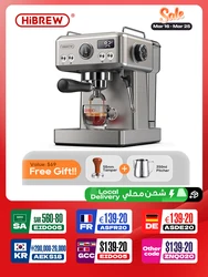 HiBREW 20Bar Semi Automatic Espresso Coffee Machine Temperature Adjustable 58mm Portafilter Cold/Hot Coffee Maker Metal CaseH10A
