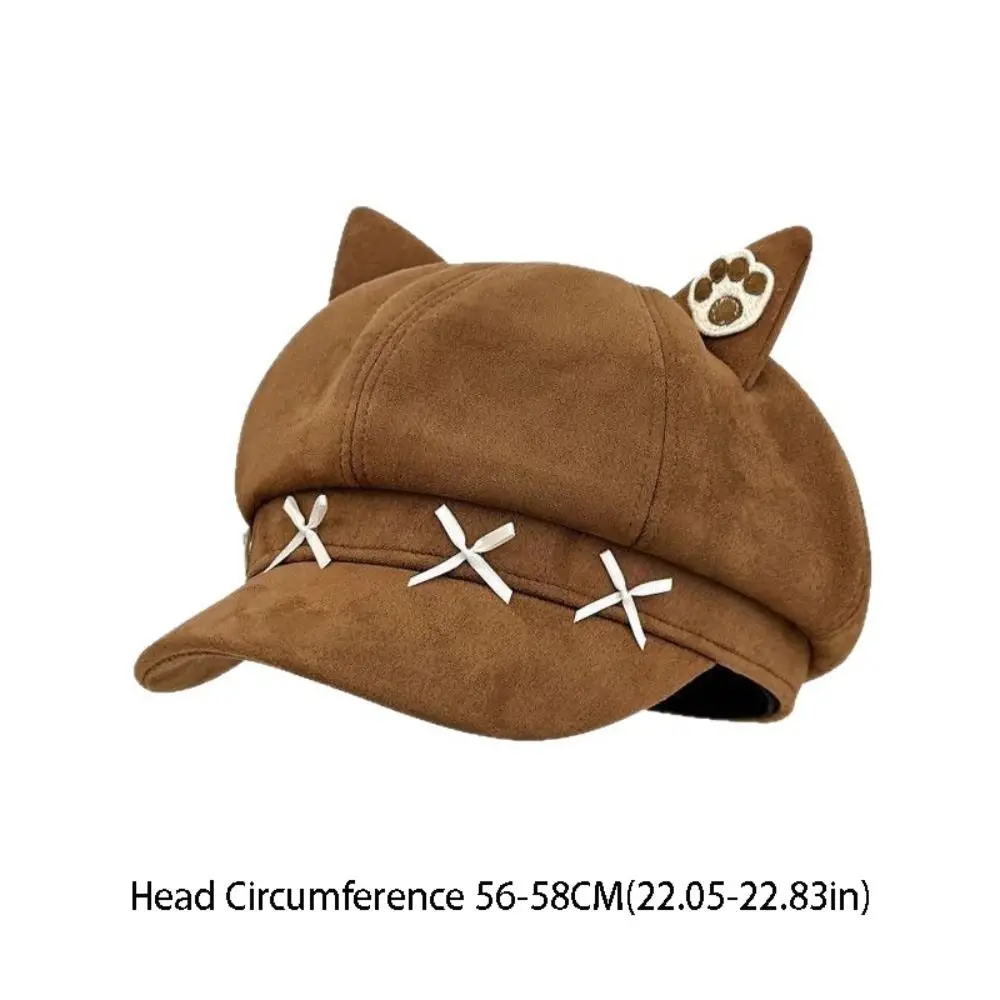 Fashion Embroidery Cat Ears Beret Y2K Claw Pattern Painter Artist Cap Spice Girl Bow Suede Octagonal Hat Travel 6