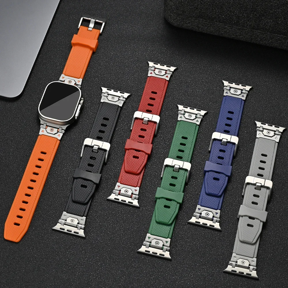 

Sports TPU Band For Apple Watch Ultra 2 49mm 45mm 44mm 42mm Soft Rubber Strap For iWatch Series 9 8 7 6 5 4 Se 41mm Men Bracelet