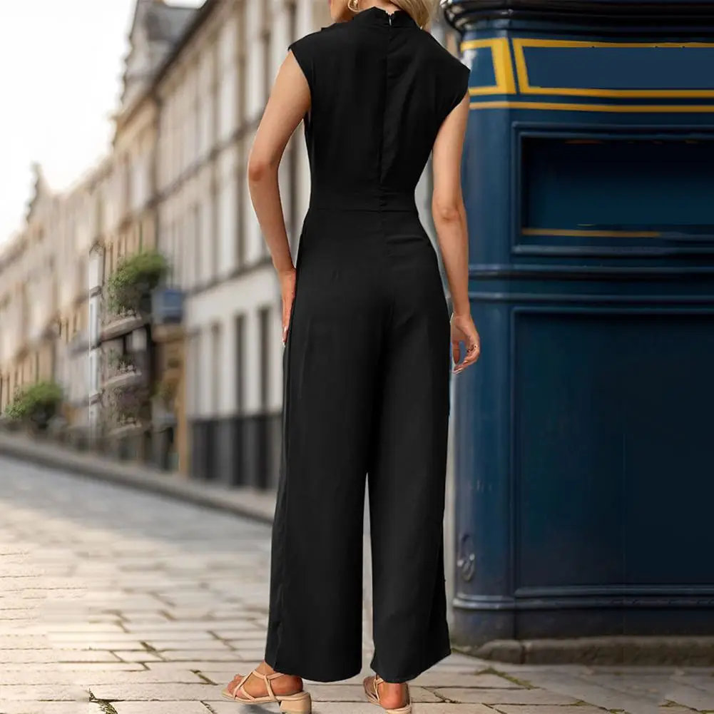 

Women Sleeveless Jumpsuit Stylish Women's Sleeveless Wide Leg Jumpsuit for Work Daily Wear Elegant Pure Color Ol Commuting