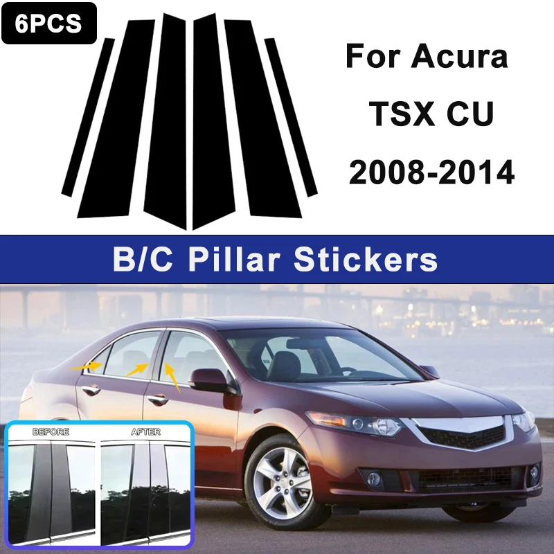 

For Acura TSX CU 2008-2014 Window B C Pillar Post Cover Trim Stickers Door Column Decorative Exterior Accessories