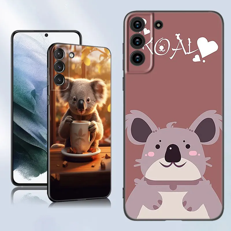 Cartoon Koala Bear Black Silicone Phone Case For Samsung Galaxy S23 S21 S20 FE S24 S22 Ultra S10E S10 S9 S8 Plus