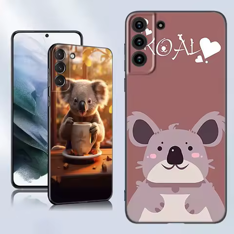 Cartoon Koala Bear Black Silicone Phone Case For Samsung Galaxy S23 S21 S20 FE S24 S22 Ultra S10E S10 S9 S8 Plus