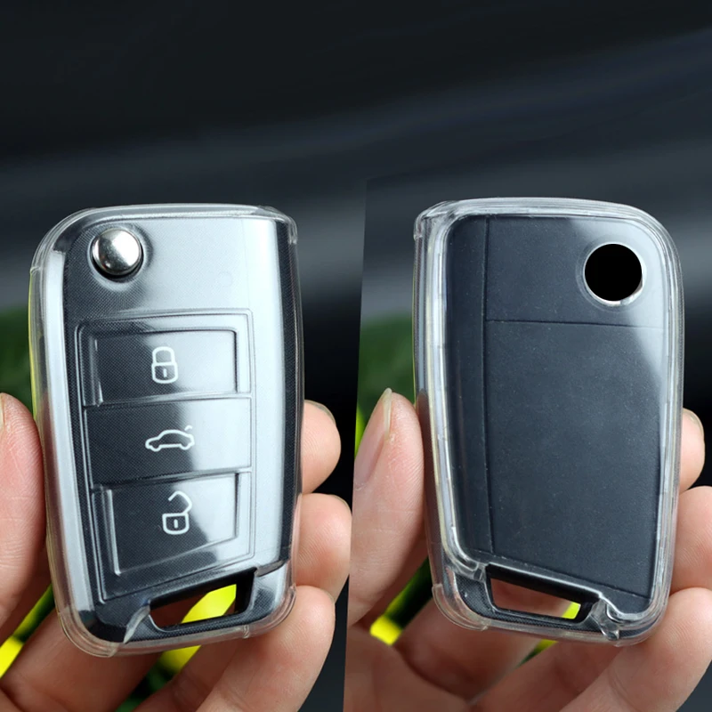 TPU Car Key Case Cover For VW Tiguan Rline Jetta MK6 MK5 Passat B6 B7 B8 CC POLO 6R 6C Scirocco Golf 6 7 MK7 Key Fob Keychain - view 2