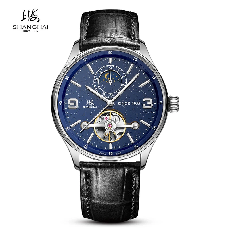 Shanghai Watch Men's Automatic Mechanical Watches 41.5mm Sapphire Calendar Wristwatch Waterproof Luminous Business Watch S8950
