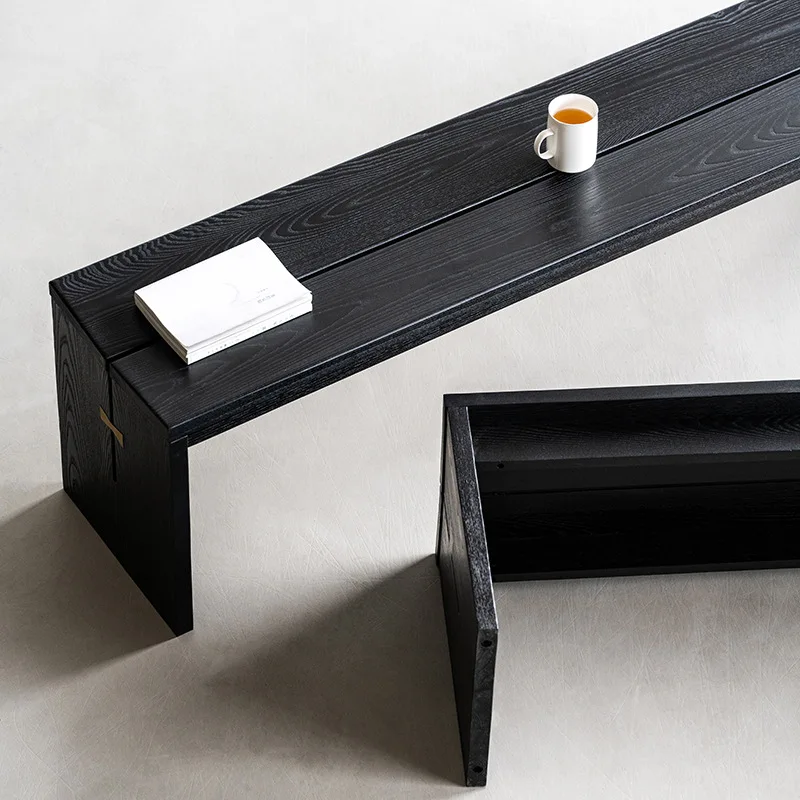 Wabi-sabi style black bench, B&B bedroom bedside stool, bedside stool, bow changing stool, ash wood stool