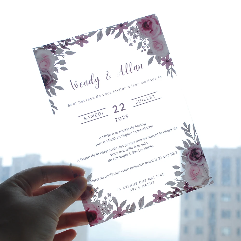 Thick Acrylic Wedding Invitation Card, Customized Print, Any Language Available, Arabic, Hebrew, Any Language, 2mm, 10Pcs