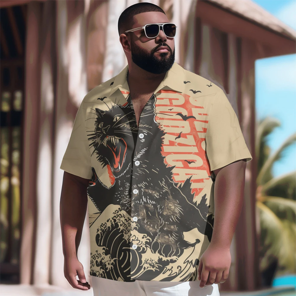 Creative Cartoon Retro Cat Printed New Hawaiian Shirt Men Casual Short Sleeve Tops Plus Size Summer Shirts