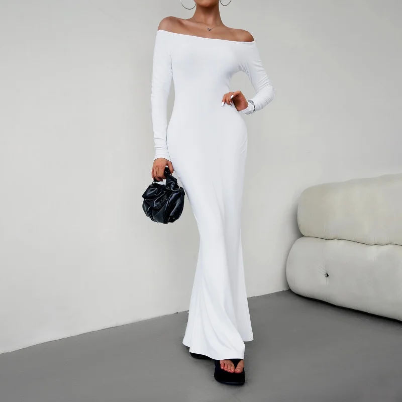 DY-Women's Off-Shoulder Dress, Sexy, Elegant, Slim, Independent Stand, Autumn, Winter