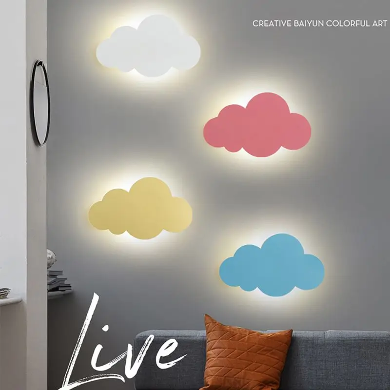 Lámparas LED de pared coloridas para habitación de niños, luces de pared en forma de nube, nórdica, para dormitorio, mesita de noche, decoración